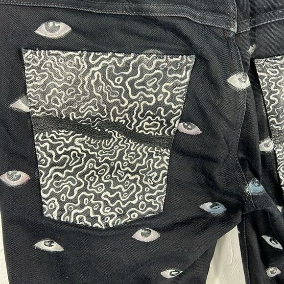 👁️👁️ NUDIE JEANS CO. Black Denim “EYE” Graphic Jeans - RARE - Sz 32 - *READ* - Picture 10 of 14